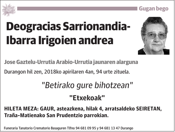 Gugan bego Deogracias Sarrionandia- Ibarra Irigoien