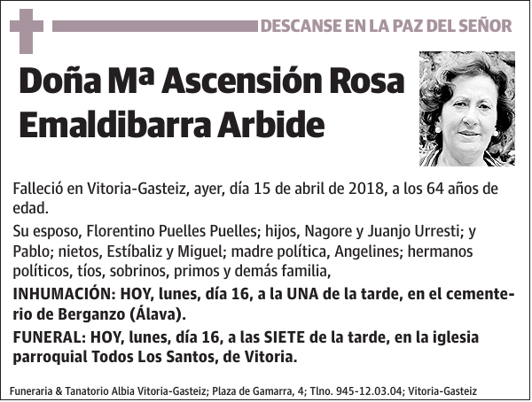 Mª Ascensión Rosa Emaldibarra Arbide