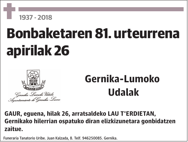 Bonbaketaren 81. urteurrena apirilak 26