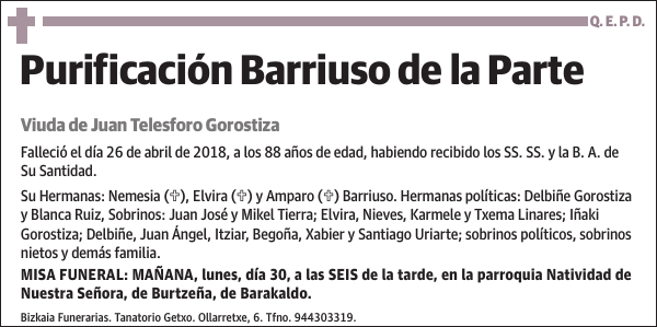 Purificación Barriuso de la Parte