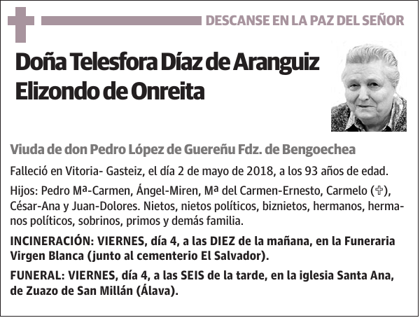 Telesfora Díaz de Aranguiz Elizondo de Onreita