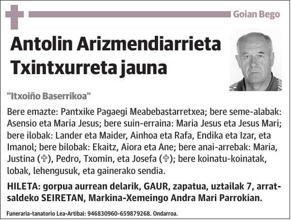 Antolin Arizmendiarrieta Txintxurreta