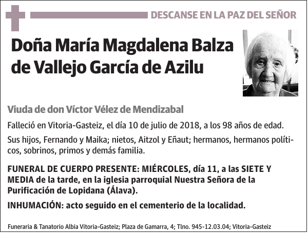 María Magdalena Balza de Vallejo García de Azilu