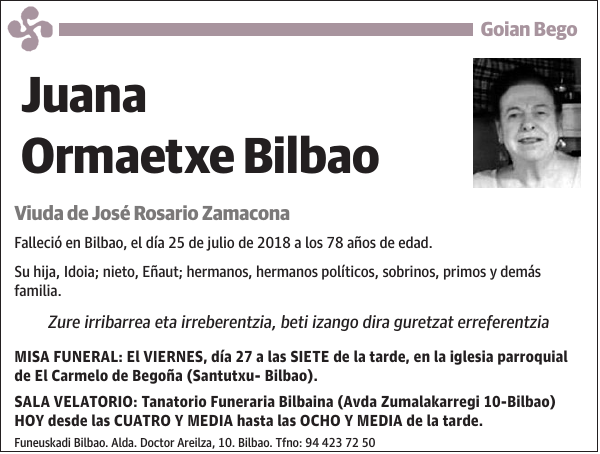 Juana Ormaetxe Bilbao