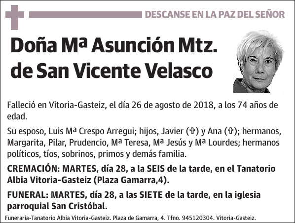 Mª Asunción Mtz. de San Vicente Velasco