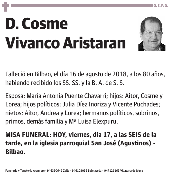 D. Cosme Vivanco Aristaran