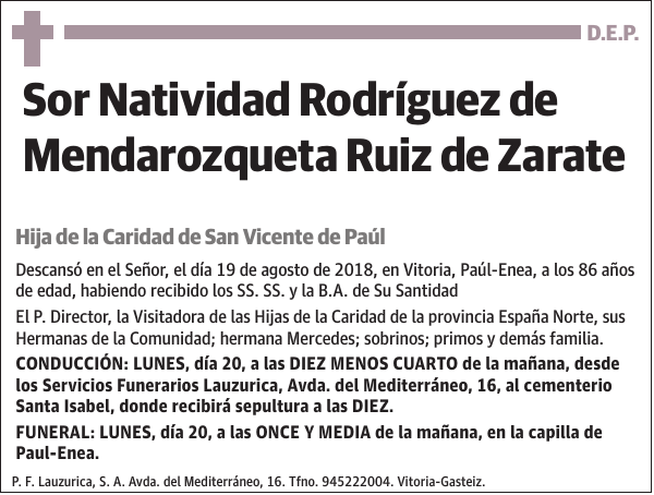 Sor Natividad Rodríguez de Mendarozqueta Ruiz de Zarate