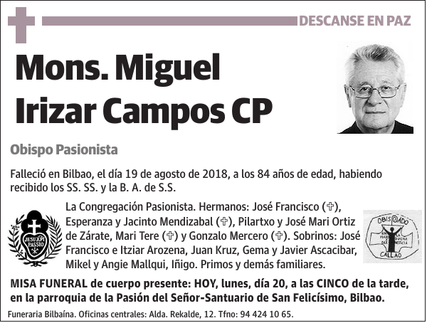 Mons. Miguel Irizar Campos CP