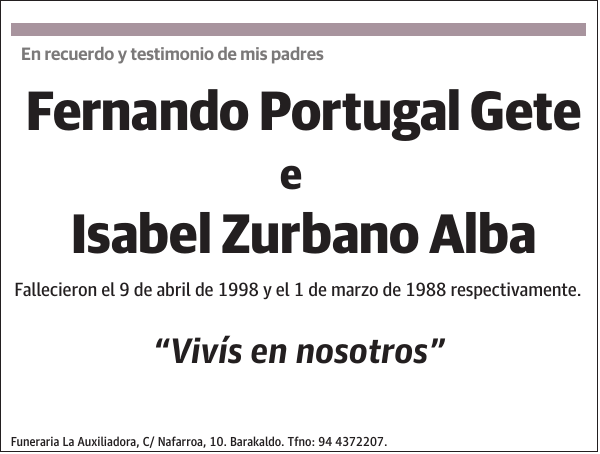 Fernando Portugal Gete e Isabel Zurbano Alba