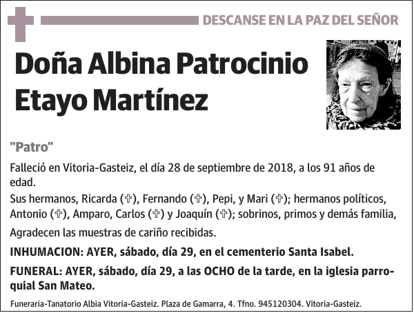 Albina Patrocinio Etayo Martínez