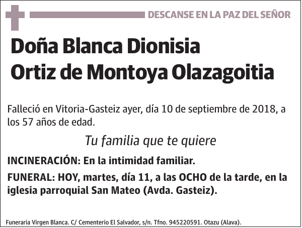 Blanca Dionisia Ortiz de Montoya Olazagoitia