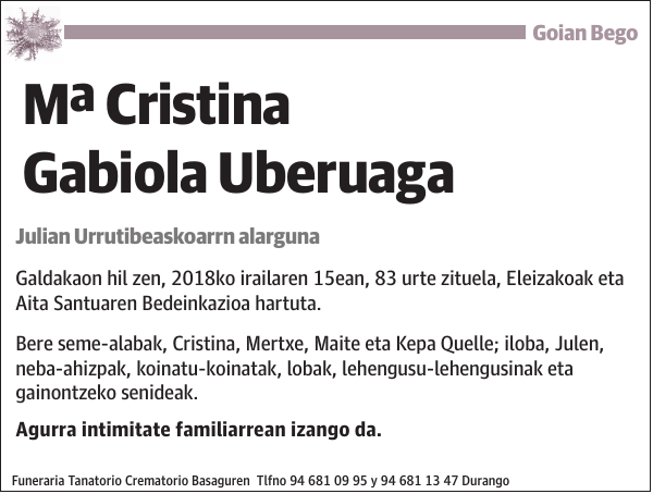 Mª Cristina Gabiola Uberuaga