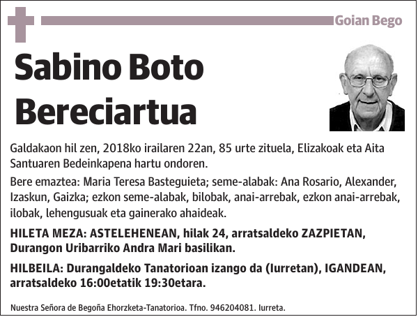 Sabino Boto Bereciartua Galdakaon