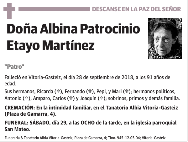 Albina Patrocinio Etayo Martínez