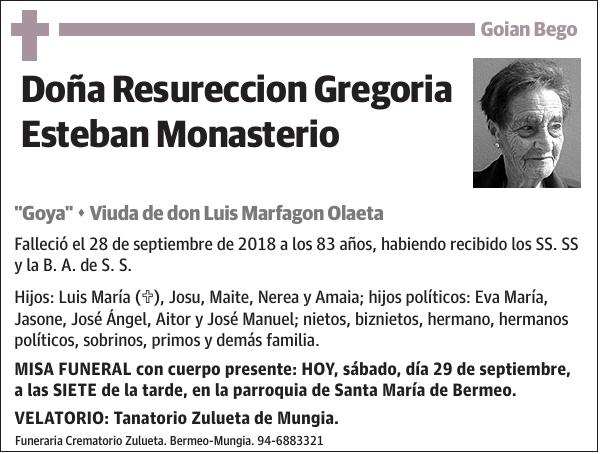 Resureccion Gregoria Esteban Monasterio