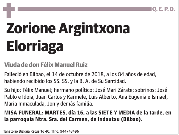 Zorione Argintxona Elorriaga