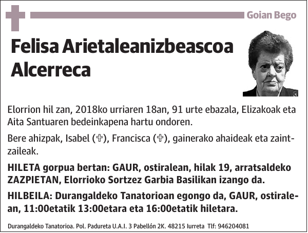 Felisa Arietaleanizbeascoa Alcerreca