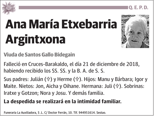 Ana María Etxebarria Argintxona