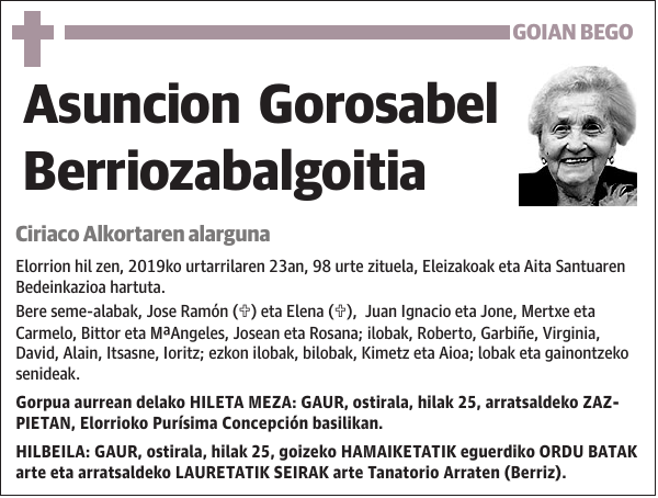 Asuncion Gorosabel Berriozabalgoitia