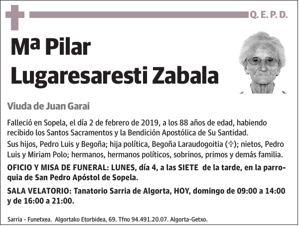 Mª Pilar Lugaresaresti Zabala