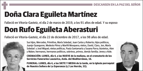 Clara Eguileta Martínez y Rufo Eguileta Aberasturi