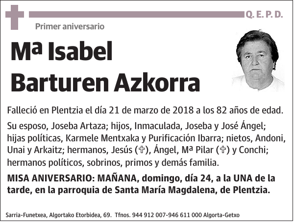 Mª Isabel Barturen Azkorra