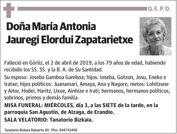 María Antonia Jauregi Elordui Zapatarietxe