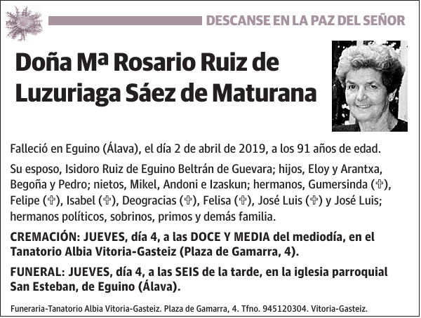 Mª Rosario Ruiz de Luzuriaga Sáez de Maturana