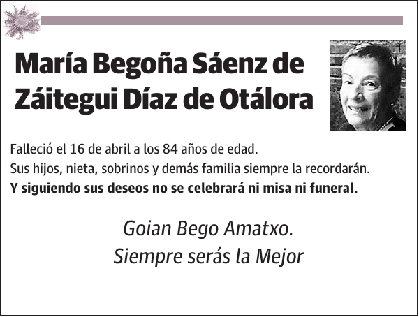 María Begoña Sáenz de Záitegui Díaz de Otálora