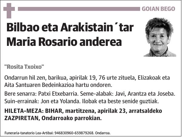 Bilbao eta Arakistain tar Maria Rosario