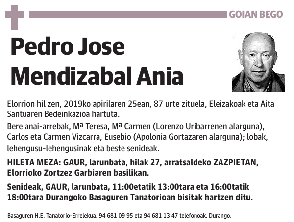 Pedro Jose Mendizabal Ania Elorrion