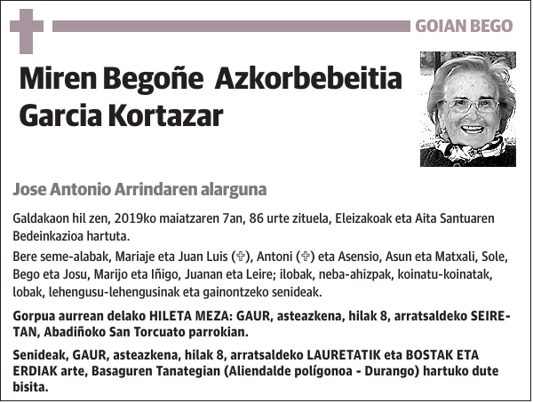 Miren Begoñe Azkorbebeitia Garcia Kortazar