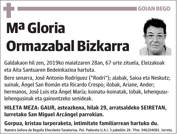 Mª Gloria Ormazabal Bizkarra