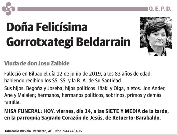 Felicísima Gorrotxategi Beldarrain