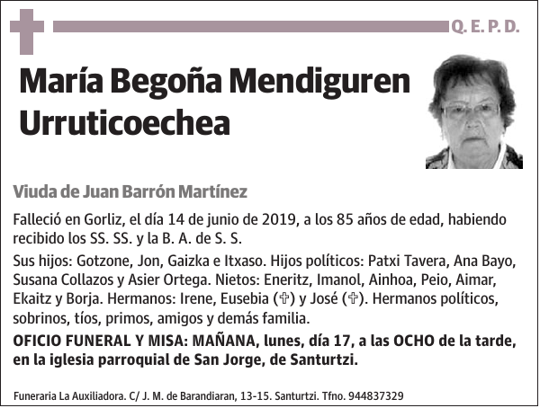 María Begoña Mendiguren Urruticoechea