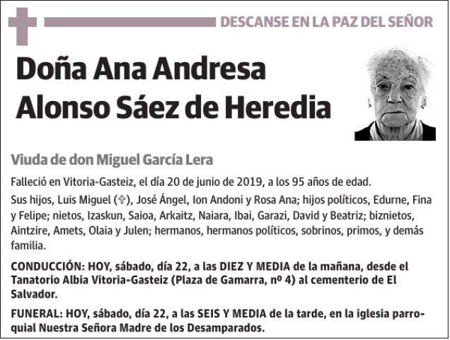 Ana Andresa Alonso Sáez de Heredia Esquela Necrológica El Correo