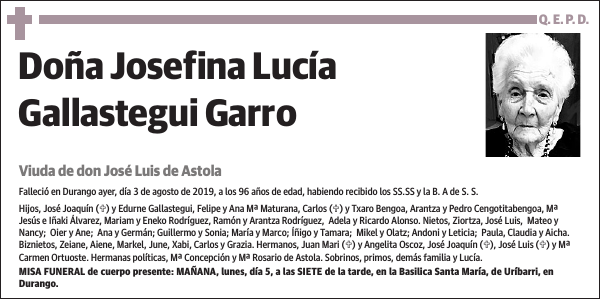 Josefina Lucía Gallastegui Garro