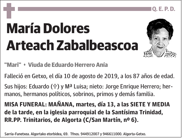 María Dolores Arteach Zabalbeascoa