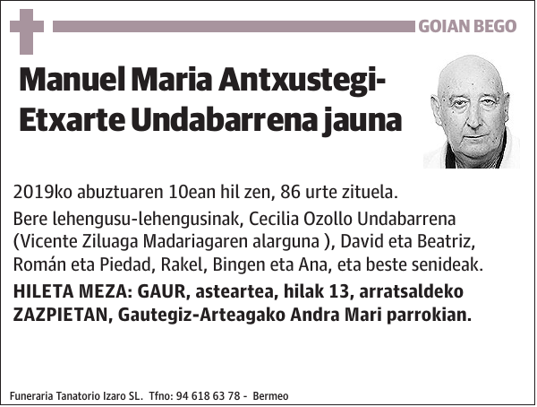 Manuel Maria Antxustegi- Etxarte Undabarrena