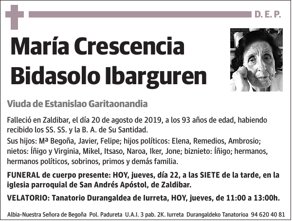 María Crescencia Bidasolo Ibarguren