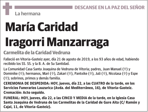 María Caridad Iragorri Manzarraga