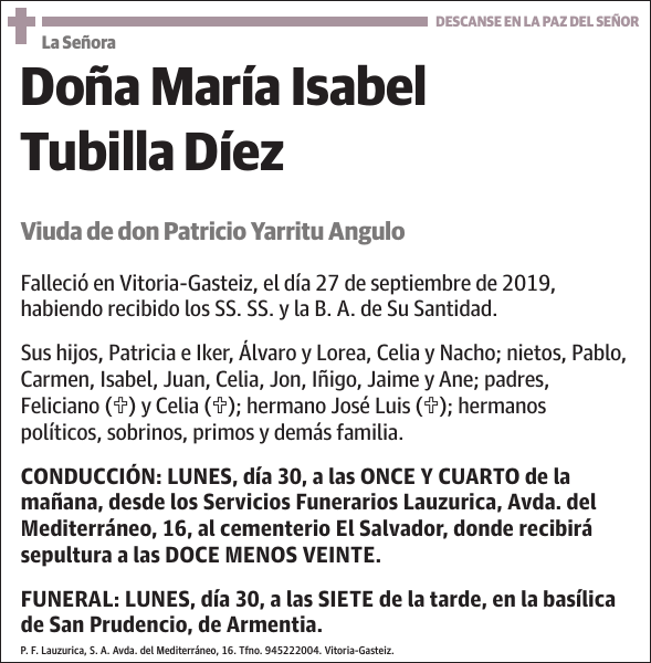 La Señora María Isabel Tubilla Díez