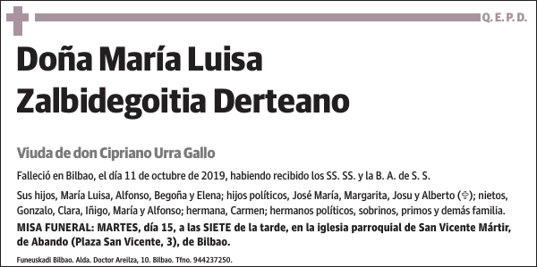 María Luisa Zalbidegoitia Derteano