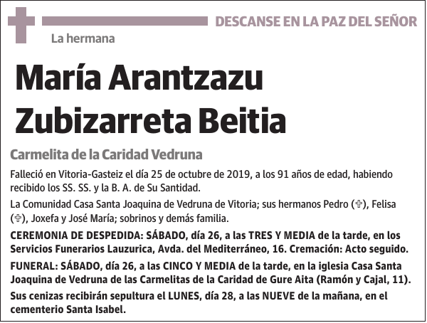 María Arantzazu Zubizarreta Beitia