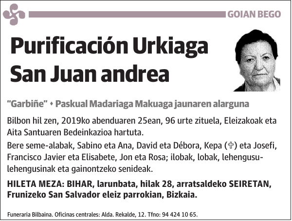 Purificación Urkiaga San Juan