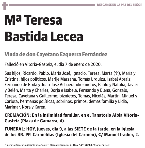 Mª Teresa Bastida Lecea