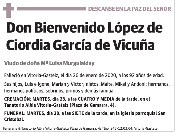 Bienvenido López de Ciordia García de Vicuña