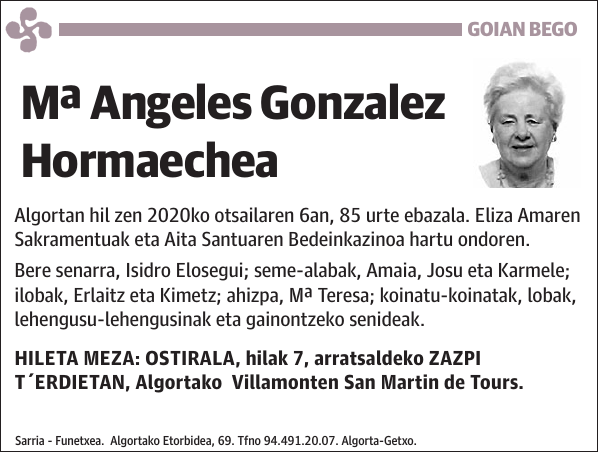 Mª Angeles Gonzalez Hormaechea Algortan