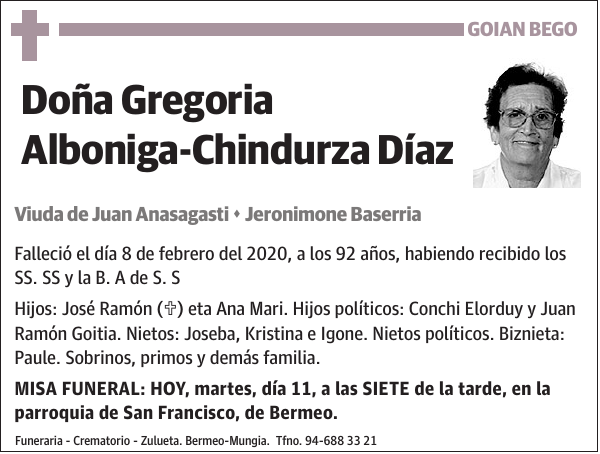 Gregoria Alboniga-Chindurza Díaz