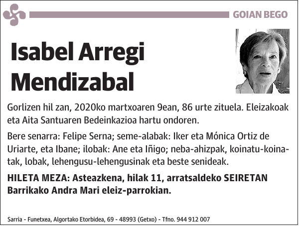 Isabel Arregi Mendizabal Gorlizen hil zan